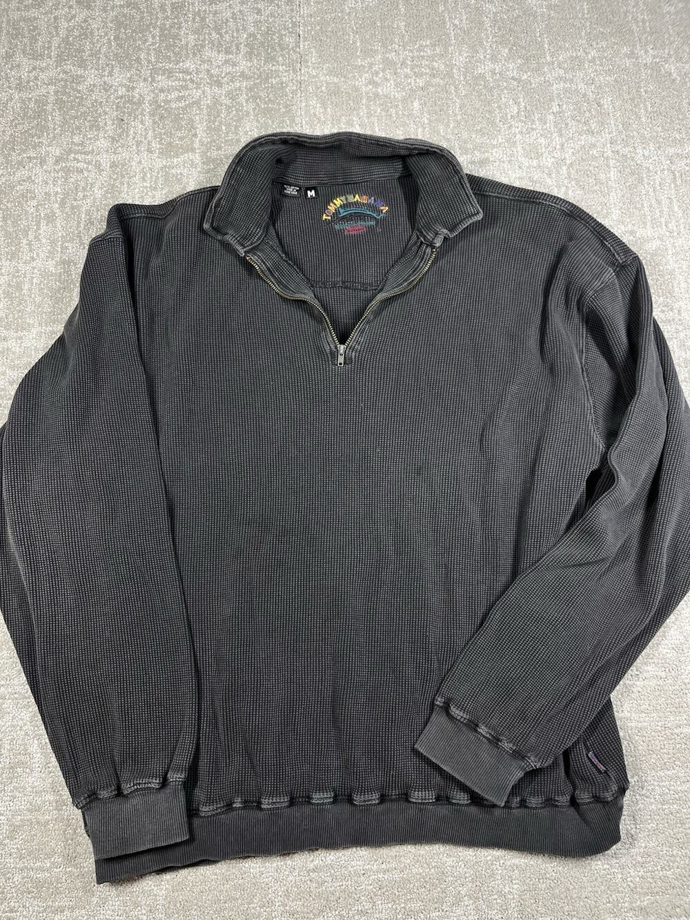 Vintage Tommy Bahama Waffle Mens Medium Quarter Zip Pullover Sweatshirt Faded